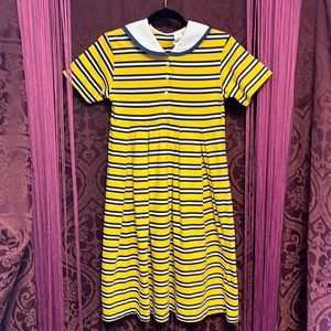 Yellow, Navy & White Striped Kids Dress | Size 12